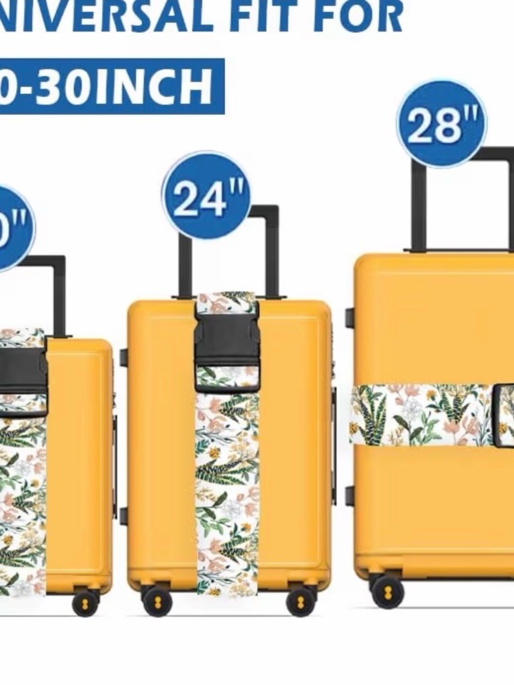 Floral Botanical Luggage Strap in White, Green & Peach ADJUSTABLE - Picture 2 of 3